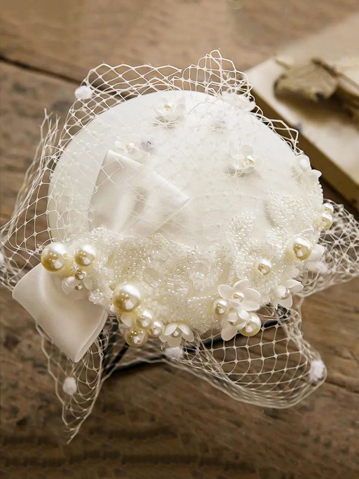 White Pearl Mesh Bow Vintage Hat sold by Retro Stage