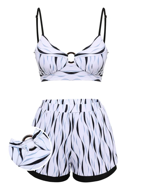 1950s Water Ripple Patchwork Strap Swimsuit sold by Retro Stage