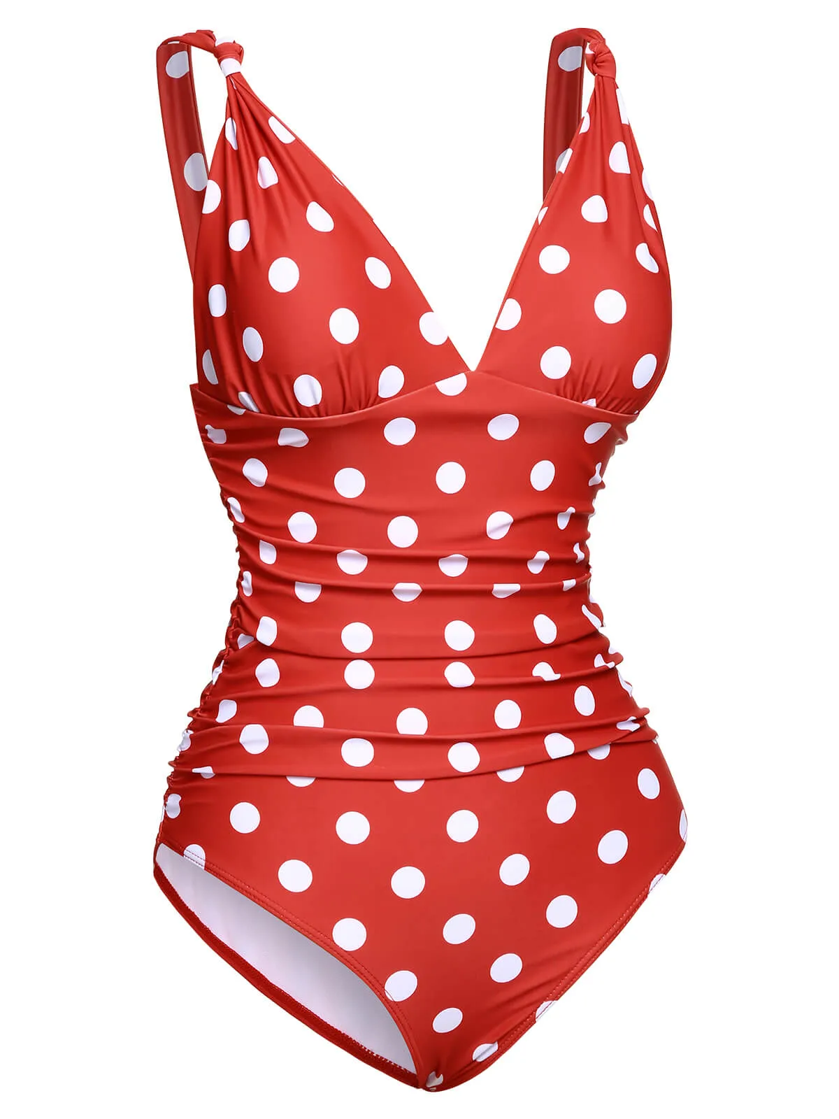 Red 1930s Polka Dot V-Neck Swimsuit sold by Retro Stage product image thumbnail 3