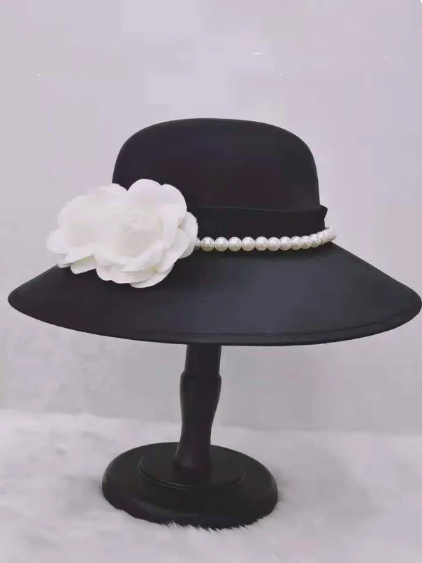 Black Pearls Flowers Solid Hat sold by Retro Stage