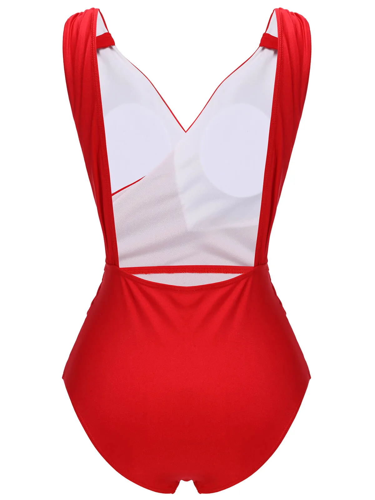 Red 1940s V-Neck Solid One-piece Swimsuit sold by Retro Stage product image thumbnail 4
