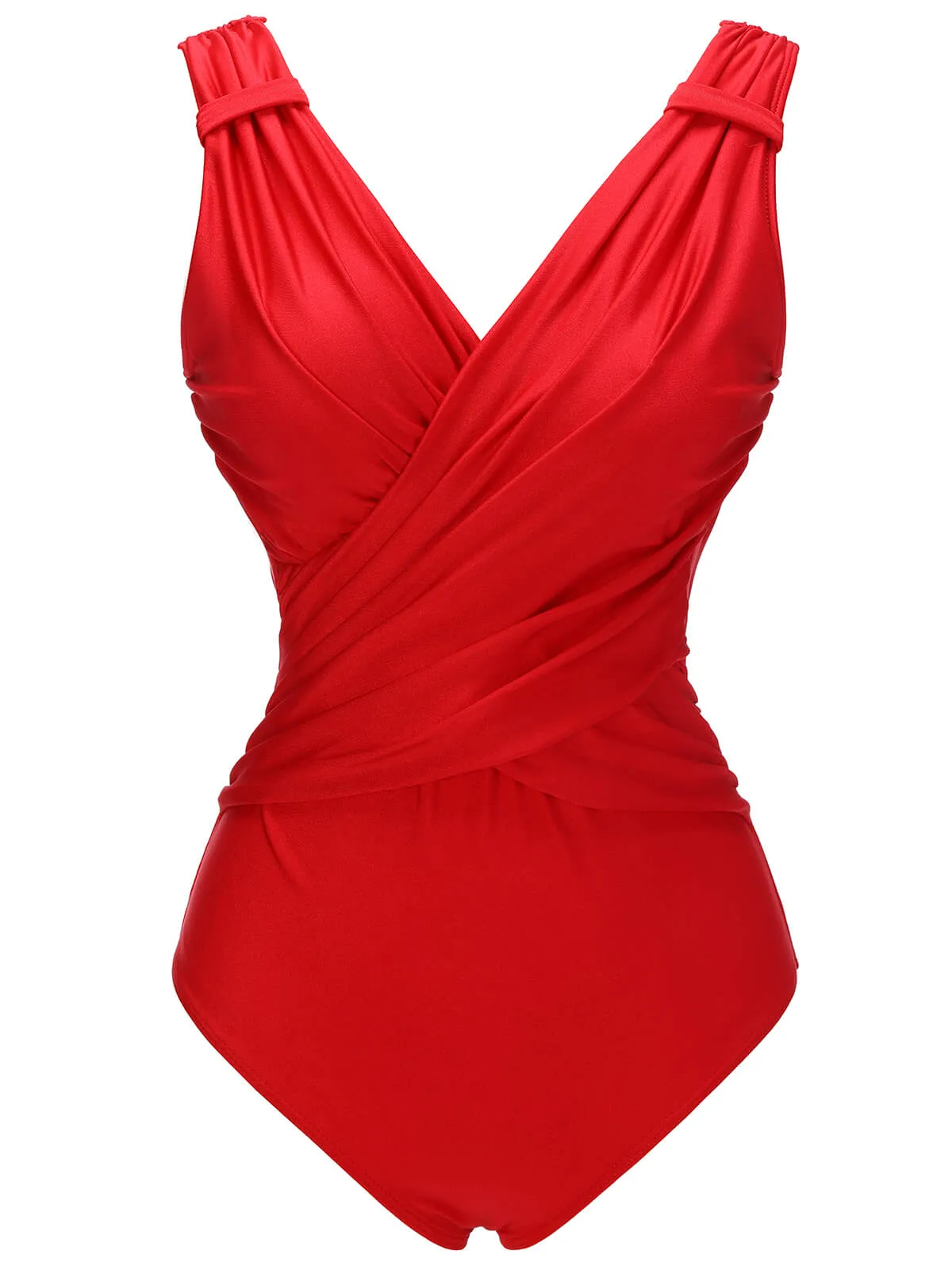 Red 1940s V-Neck Solid One-piece Swimsuit sold by Retro Stage product image thumbnail 2