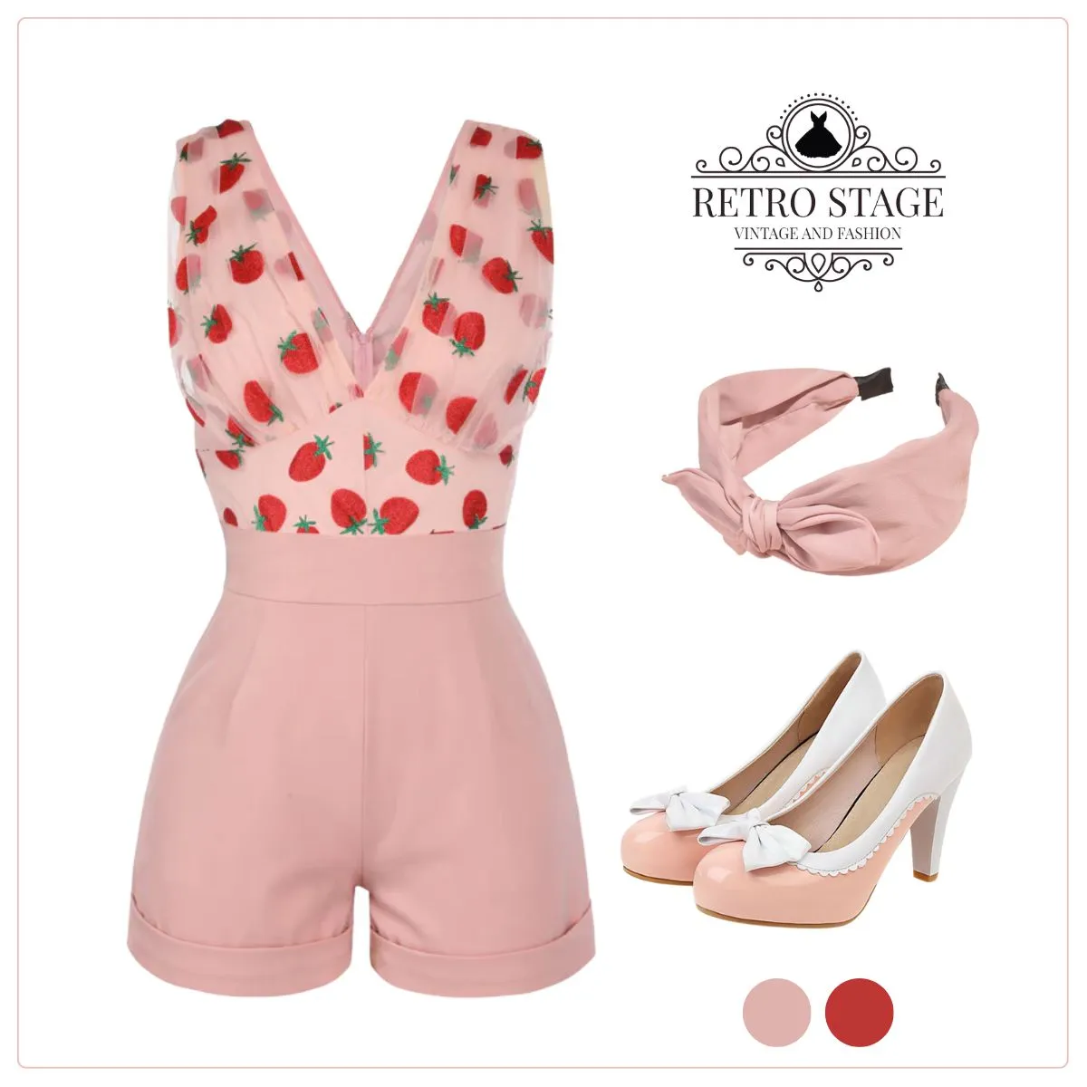 Strawberry Pink 1950s Patchwork Lace Romper sold by Retro Stage