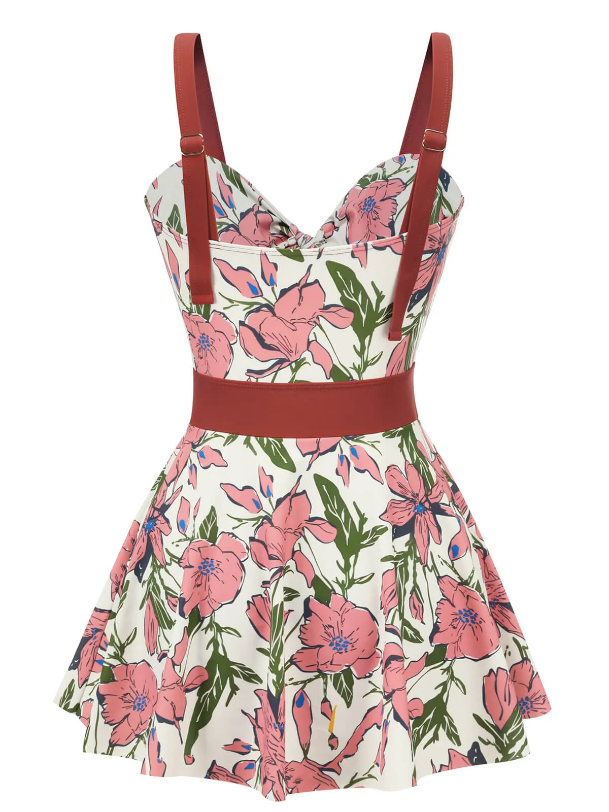 Pink 1940s Floral Strap One-Piece Swimsuit sold by Retro Stage product image thumbnail 4