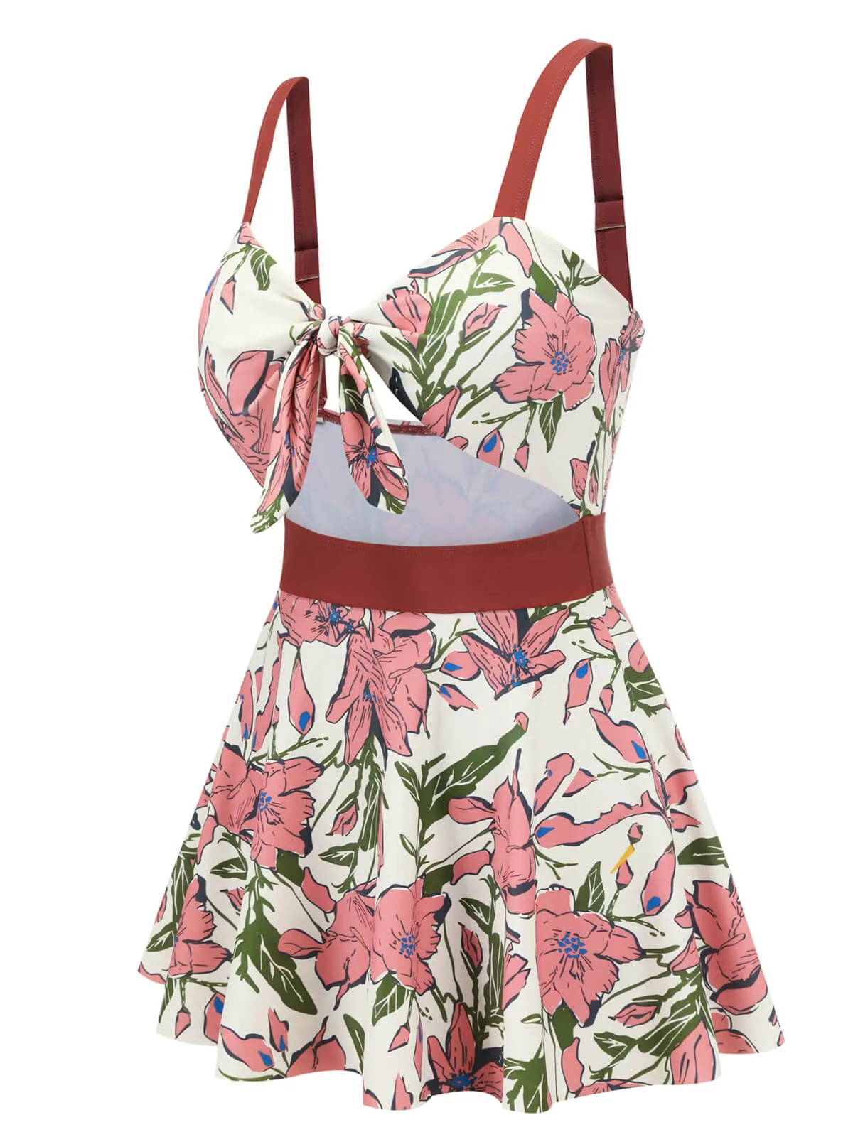 Pink 1940s Floral Strap One-Piece Swimsuit sold by Retro Stage product image thumbnail 3