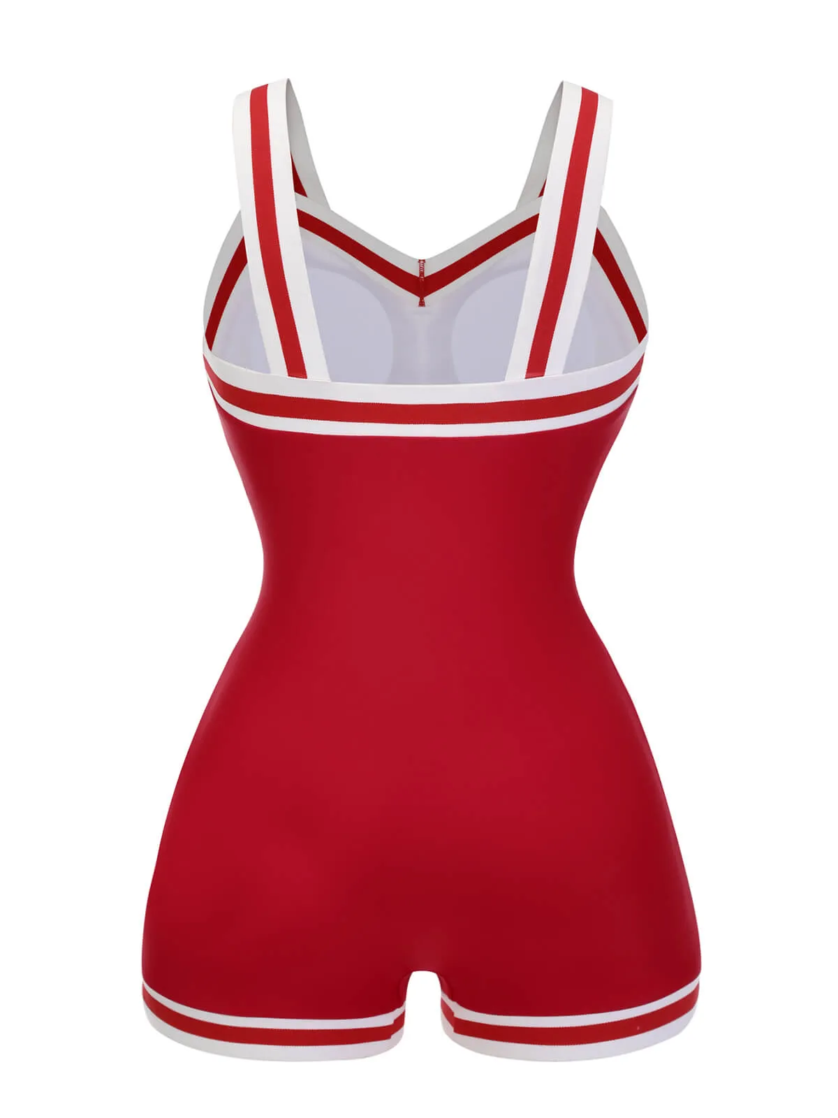 Red 1940s Solid Patchwork V-Neck Swimsuit sold by Retro Stage product image thumbnail 3