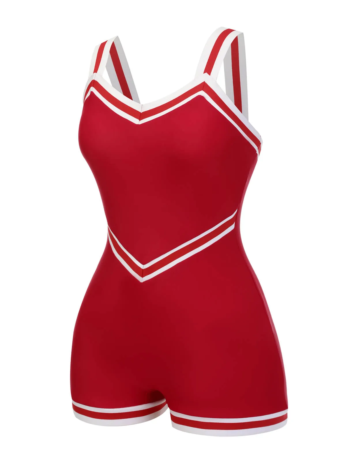 Red 1940s Solid Patchwork V-Neck Swimsuit sold by Retro Stage product image thumbnail 4