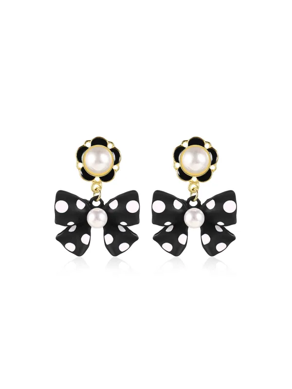 Retro Polka Dots Bow Pearls Earrings sold by Retro Stage