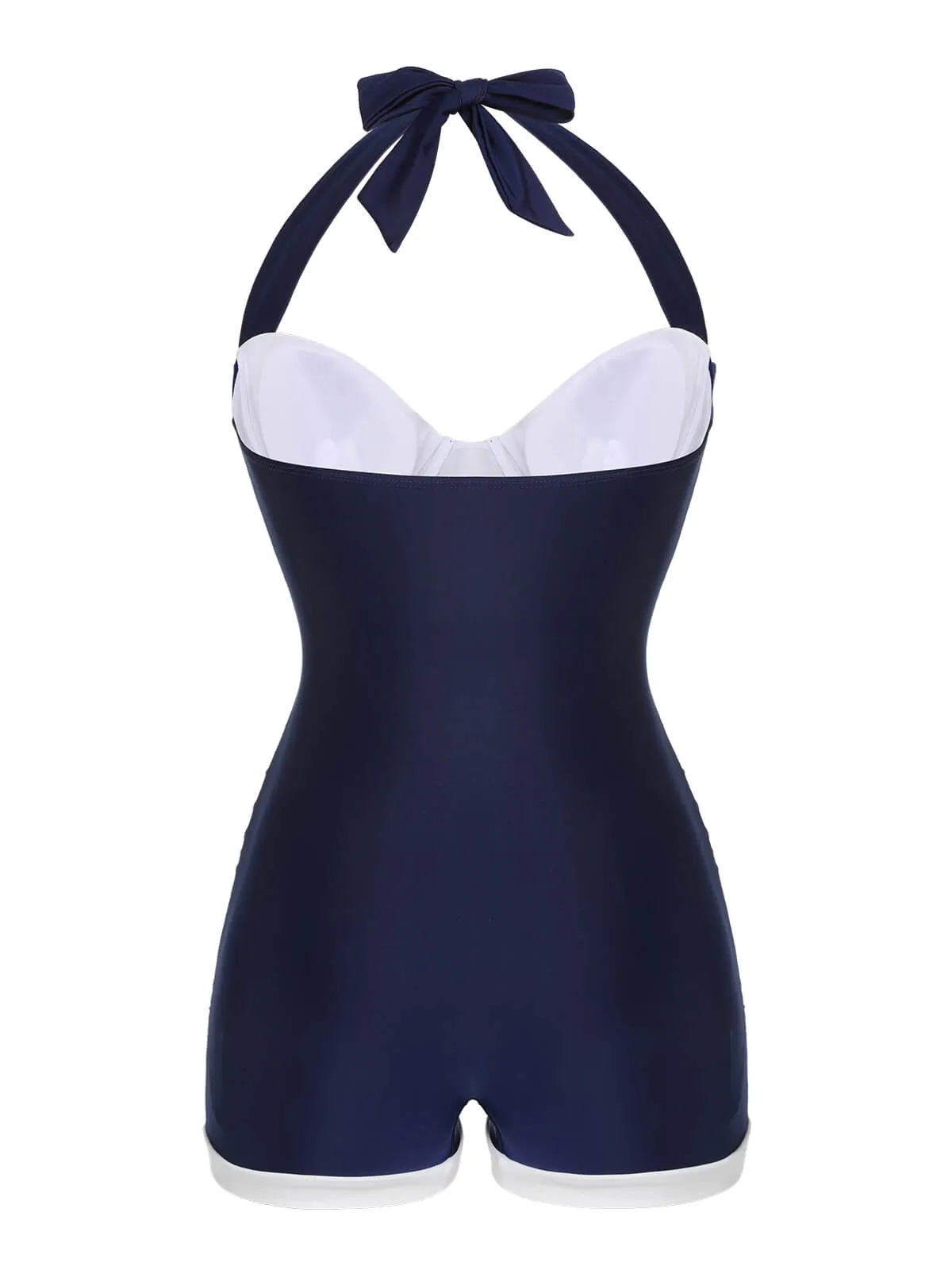 Navy Blue 1950s Pleated Halter Swimsuit sold by Retro Stage product image thumbnail 4
