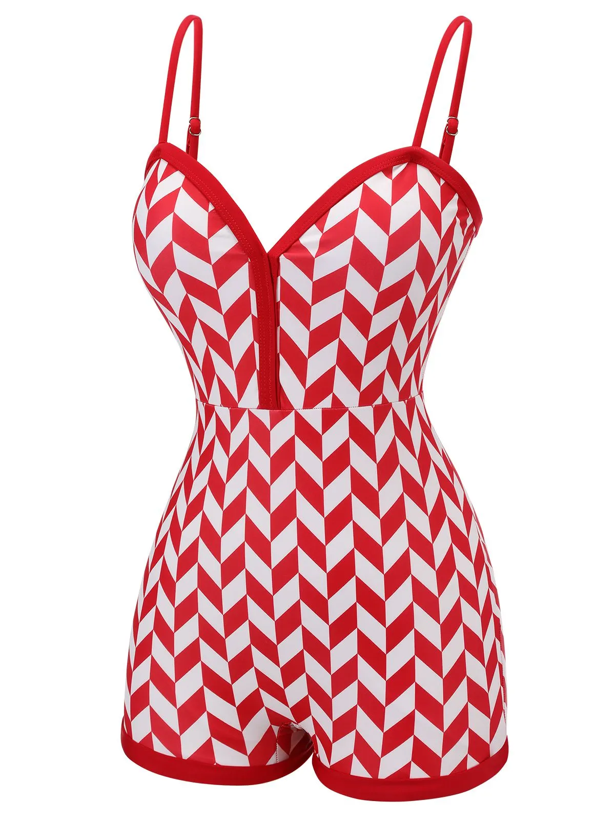 Red 1950s Diamond Plaid Heart Collar Swimsuit sold by Retro Stage product image thumbnail 3