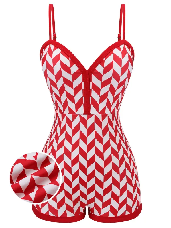 Red 1950s Diamond Plaid Heart Collar Swimsuit sold by Retro Stage
