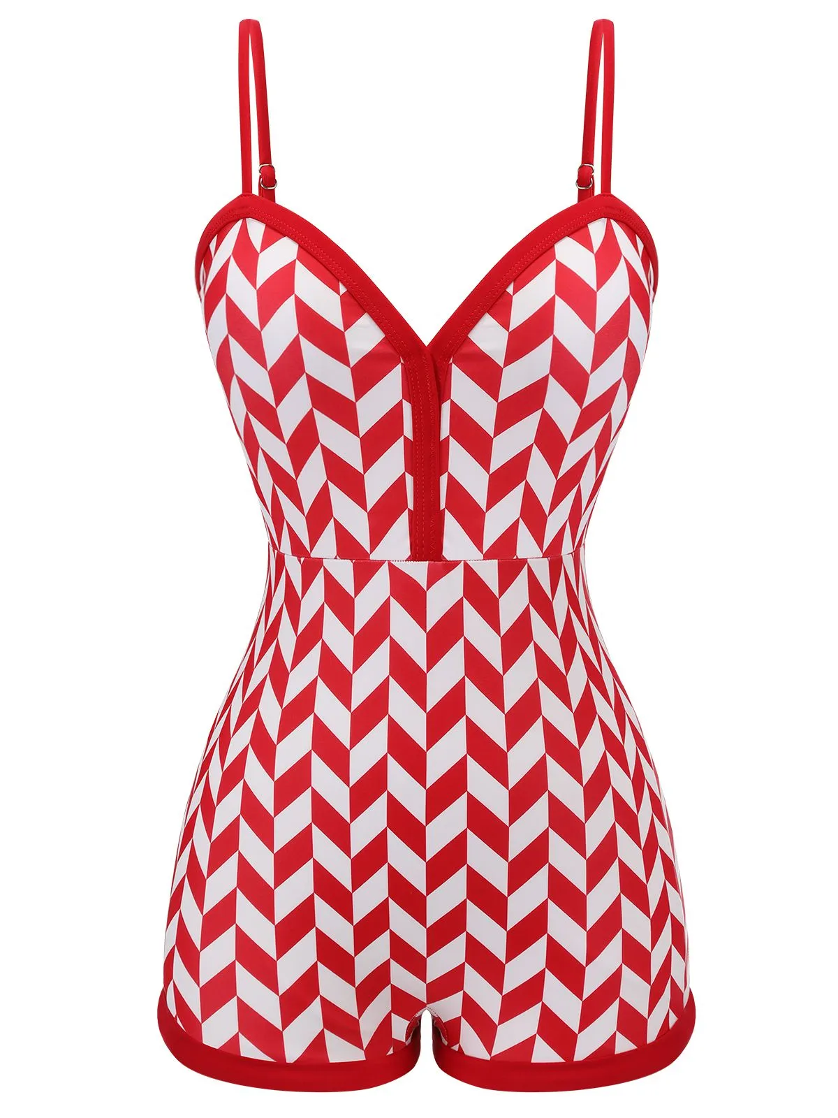 Red 1950s Diamond Plaid Heart Collar Swimsuit sold by Retro Stage product image thumbnail 2