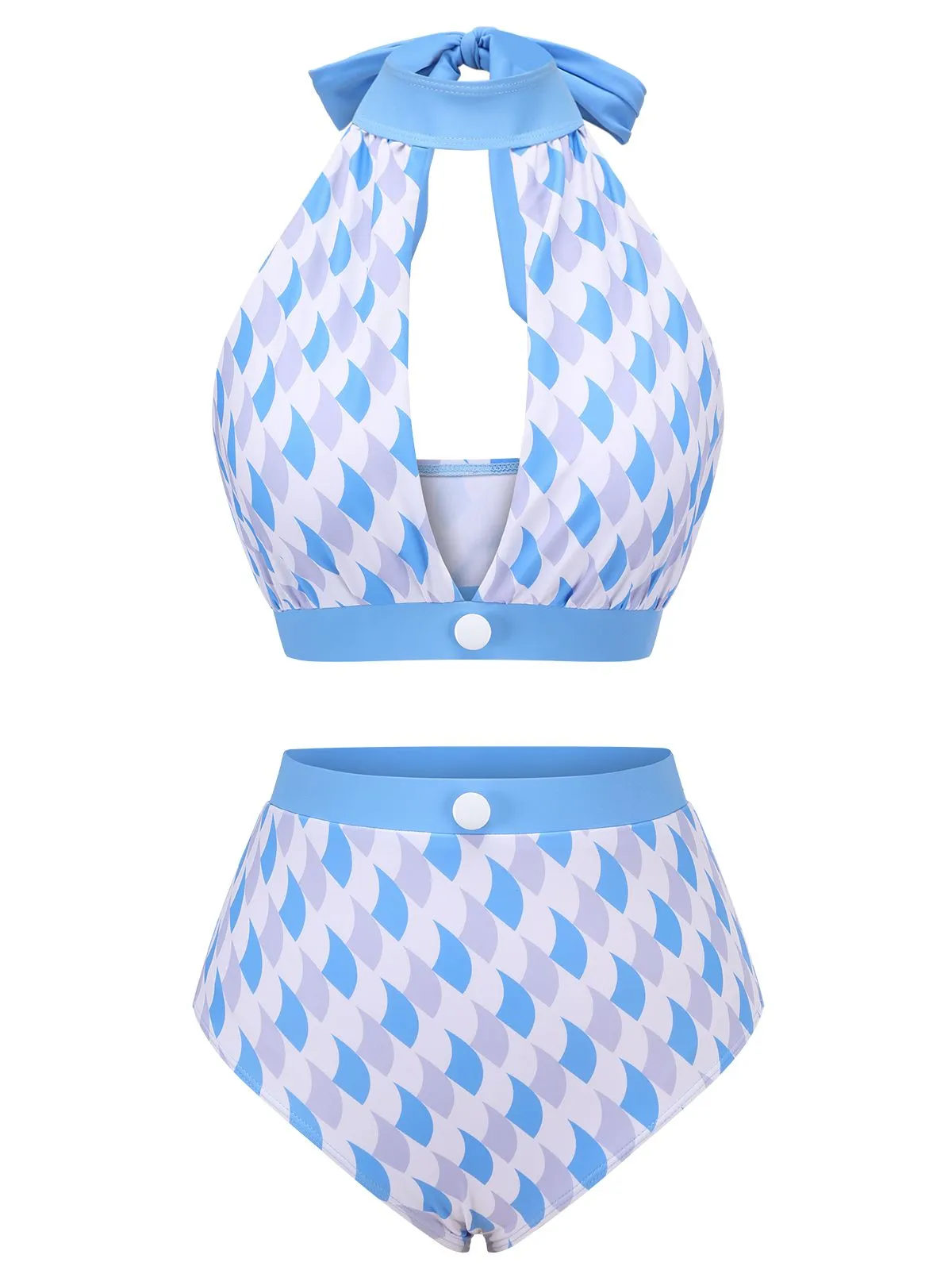 Blue 1940s Hole Collar Halter Swimsuit sold by Retro Stage product image thumbnail 2
