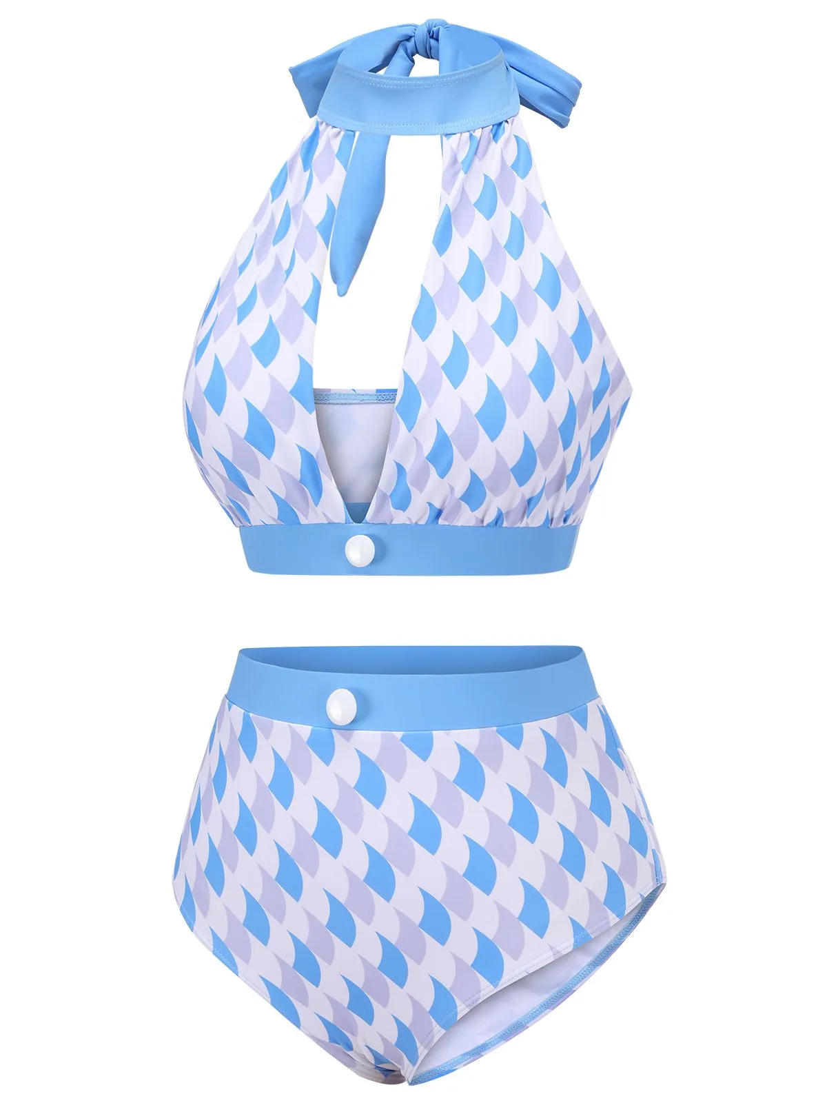Blue 1940s Hole Collar Halter Swimsuit sold by Retro Stage product image thumbnail 3