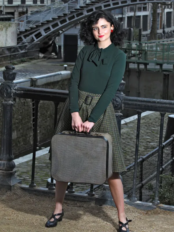 Dark Green 1950s Plaid Knitting Dress sold by Retro Stage