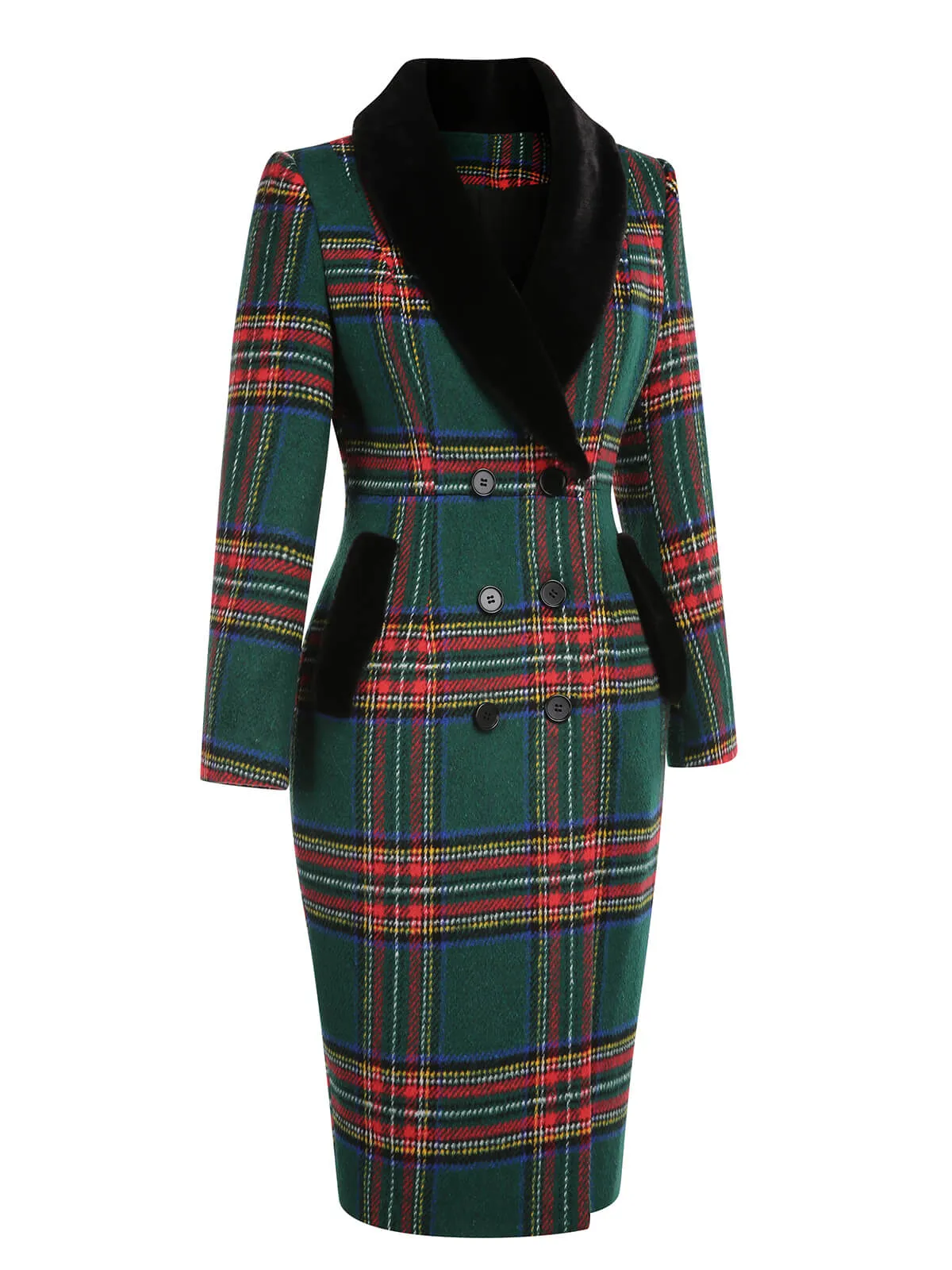 Green 1960s Plaid Fur Collar Pencil Coat sold by Retro Stage product image thumbnail 5