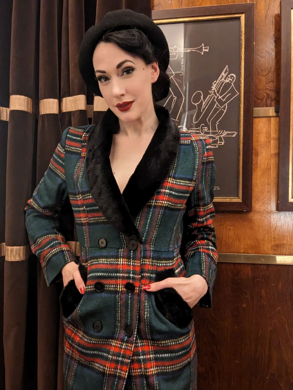 Green 1960s Plaid Fur Collar Pencil Coat sold by Retro Stage product image thumbnail 2