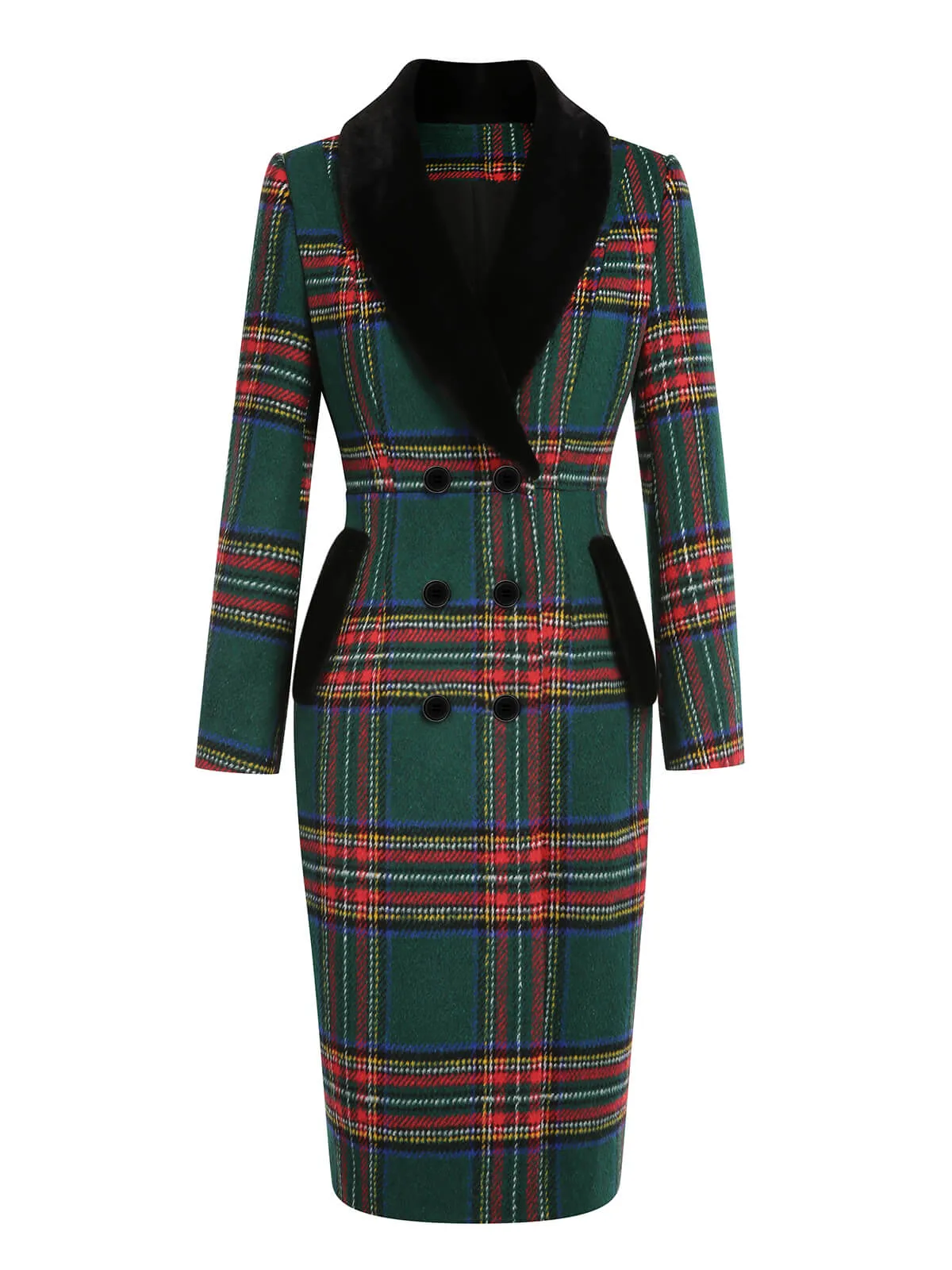 Green 1960s Plaid Fur Collar Pencil Coat sold by Retro Stage product image thumbnail 4