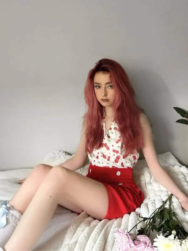 Red Cherry V-Neck Halter Lace-Up Romper sold by Retro Stage