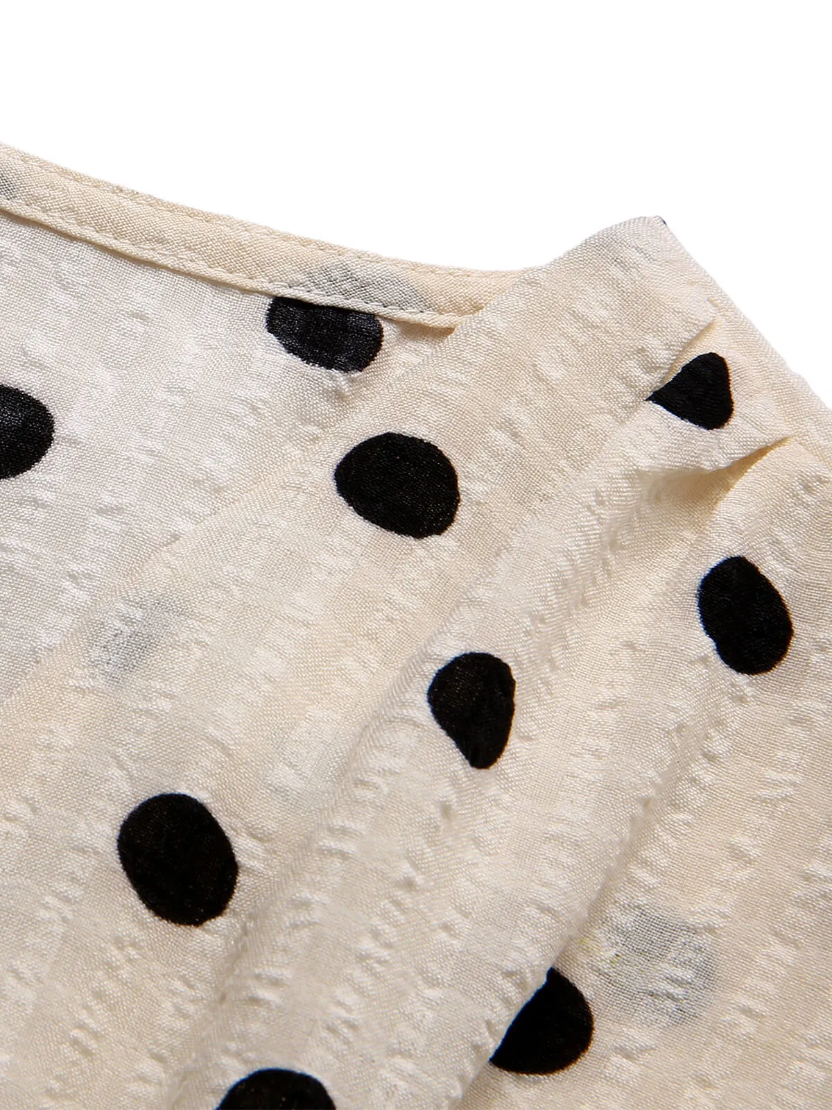 Beige 1940s Dots Bowknot V-Neck Blouse sold by Retro Stage product image thumbnail 5