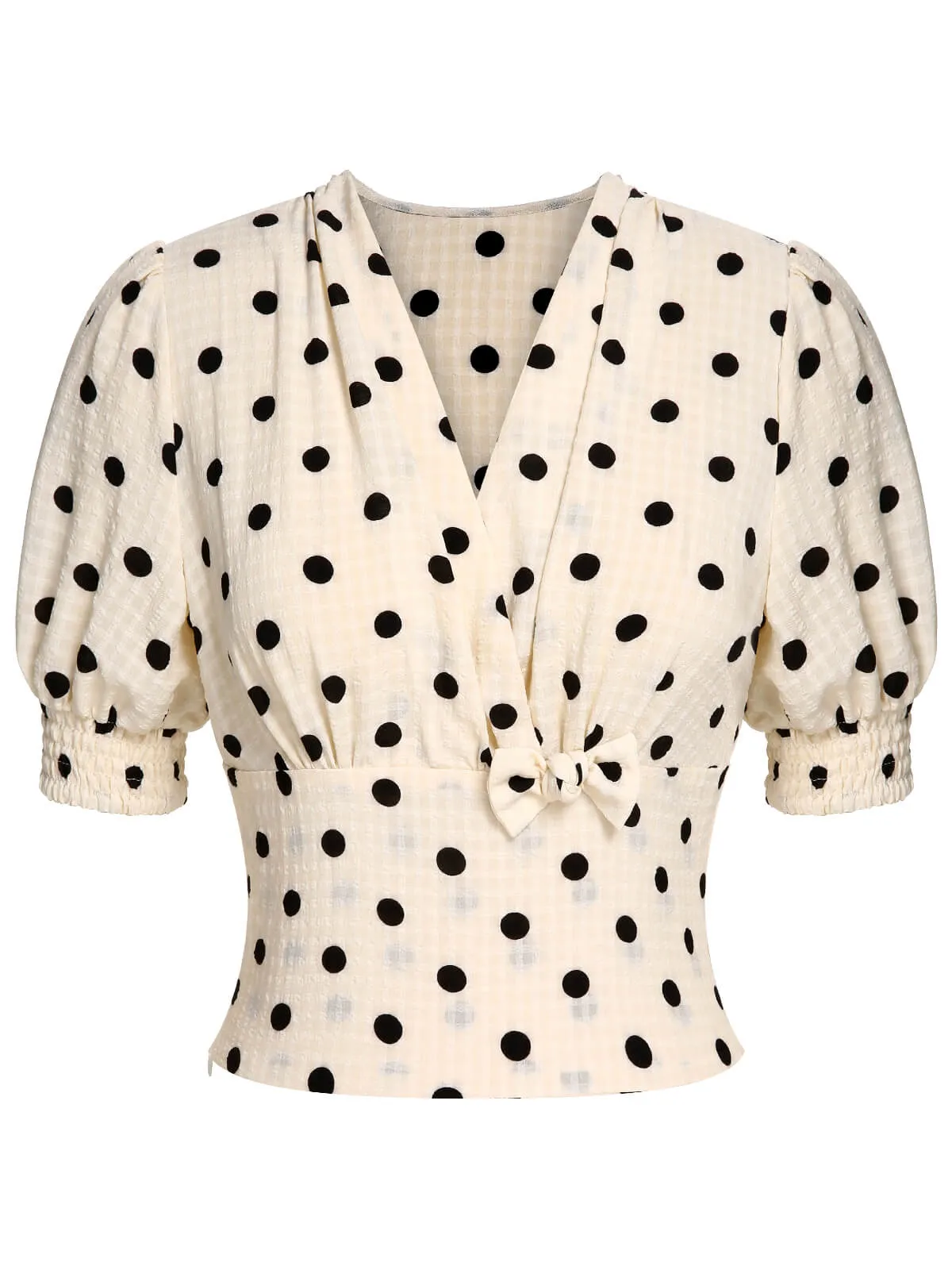 Beige 1940s Dots Bowknot V-Neck Blouse sold by Retro Stage product image thumbnail 2
