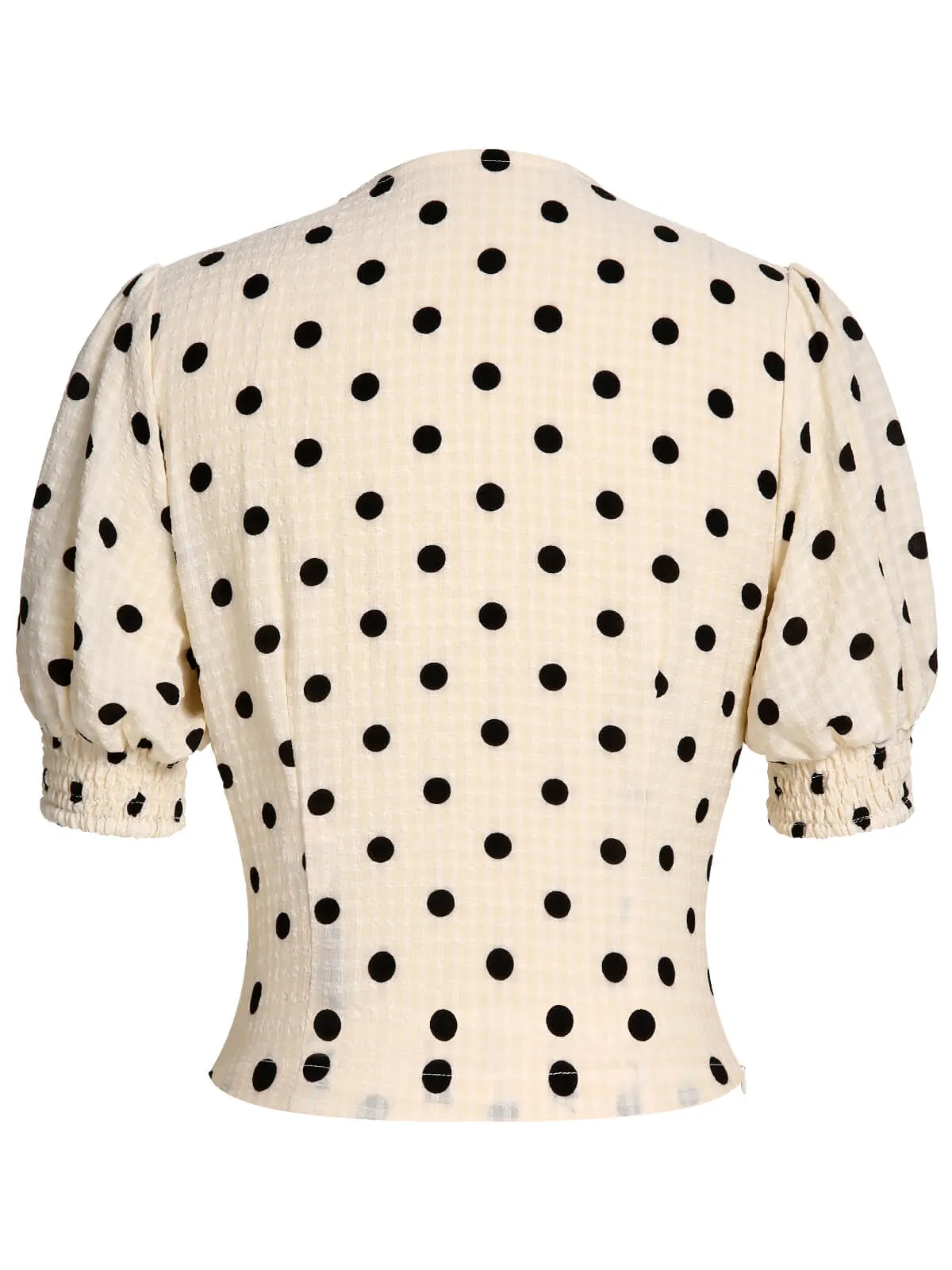 Beige 1940s Dots Bowknot V-Neck Blouse sold by Retro Stage product image thumbnail 4