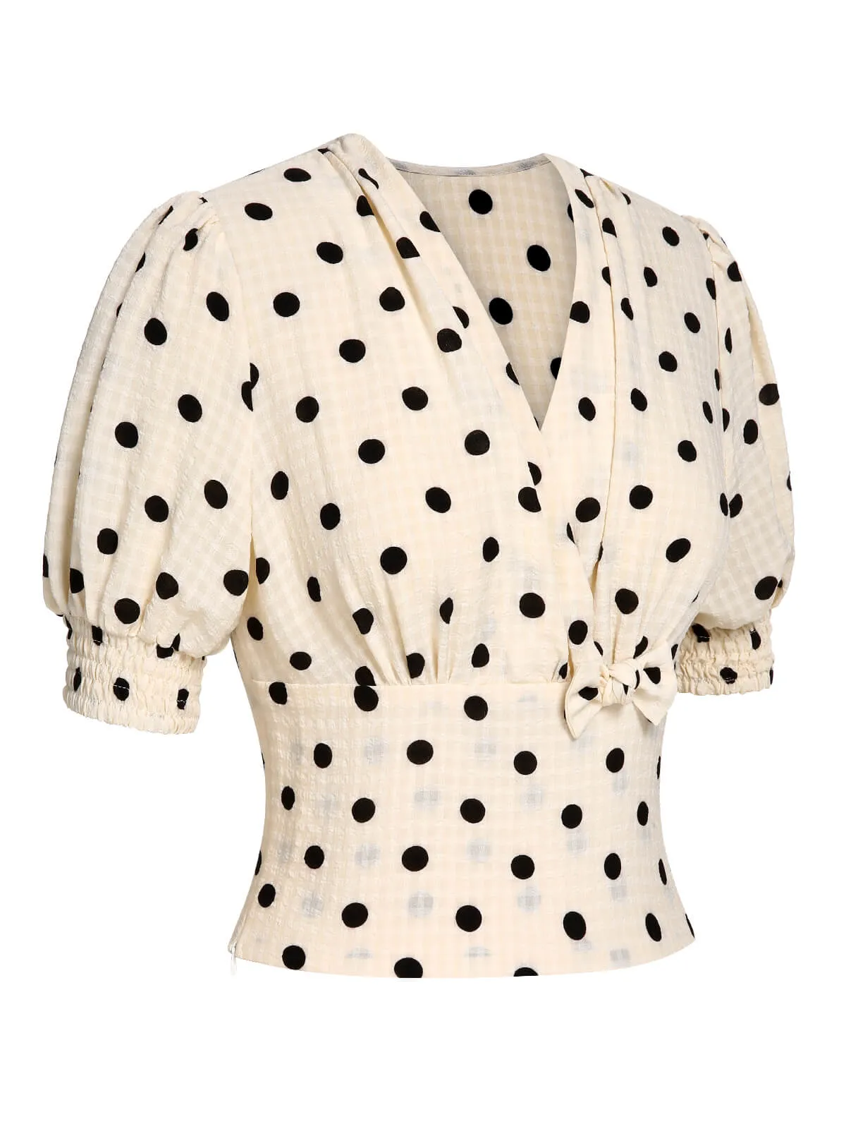 Beige 1940s Dots Bowknot V-Neck Blouse sold by Retro Stage product image thumbnail 3