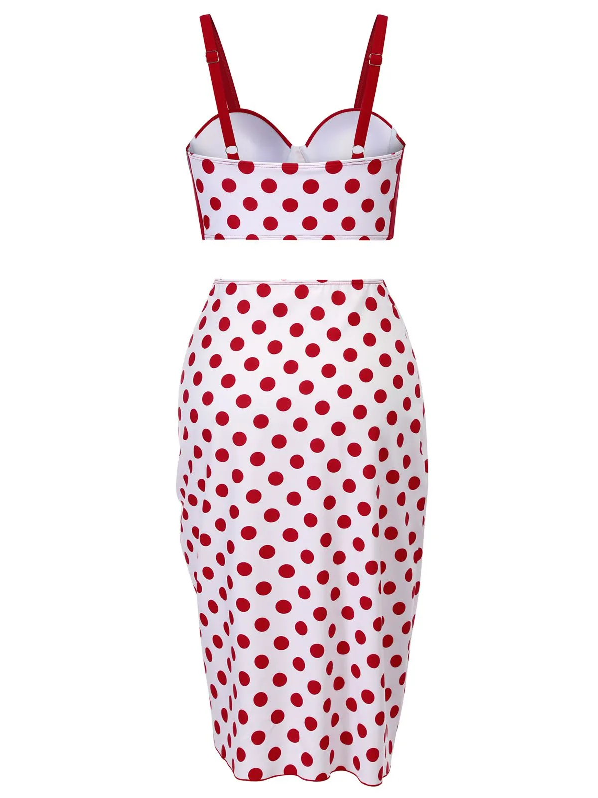 Red 1950s Polka Dot Pleated Swimsuit sold by Retro Stage product image thumbnail 4