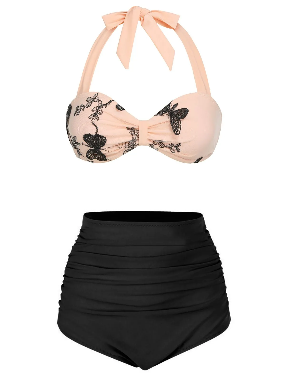 Black 1950s Halter Butterfly Swimsuit sold by Retro Stage product image thumbnail 2