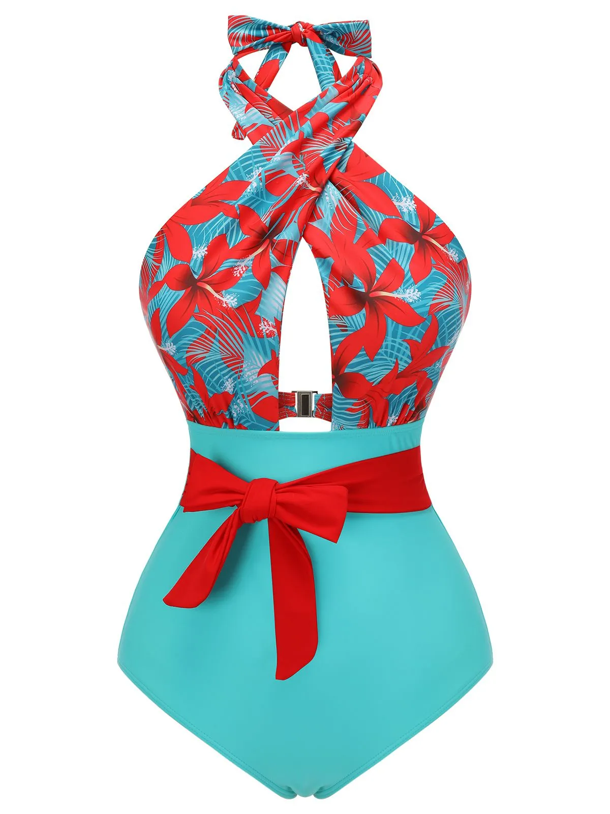 1950s Bow Tie Floral Cross Straps Swimsuit sold by Retro Stage product image thumbnail 2