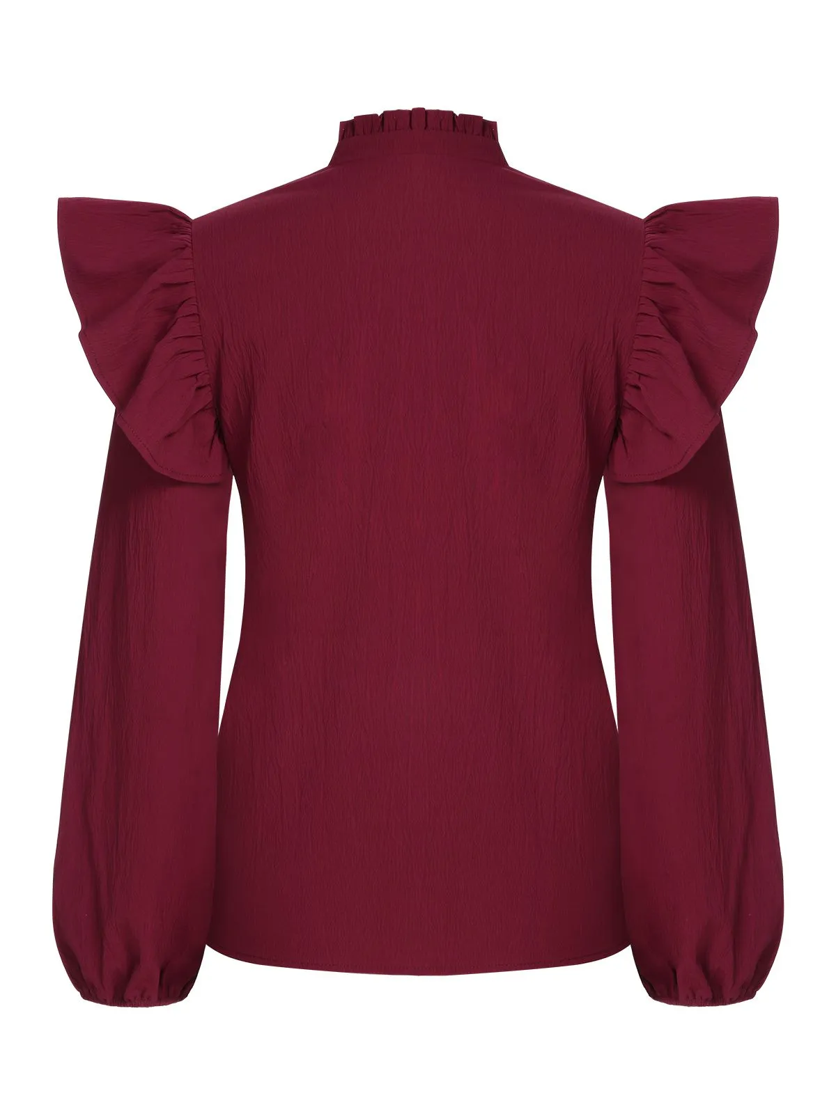 Wine Red 1950s Solid V-neck Ruffle Blouse sold by Retro Stage product image thumbnail 2