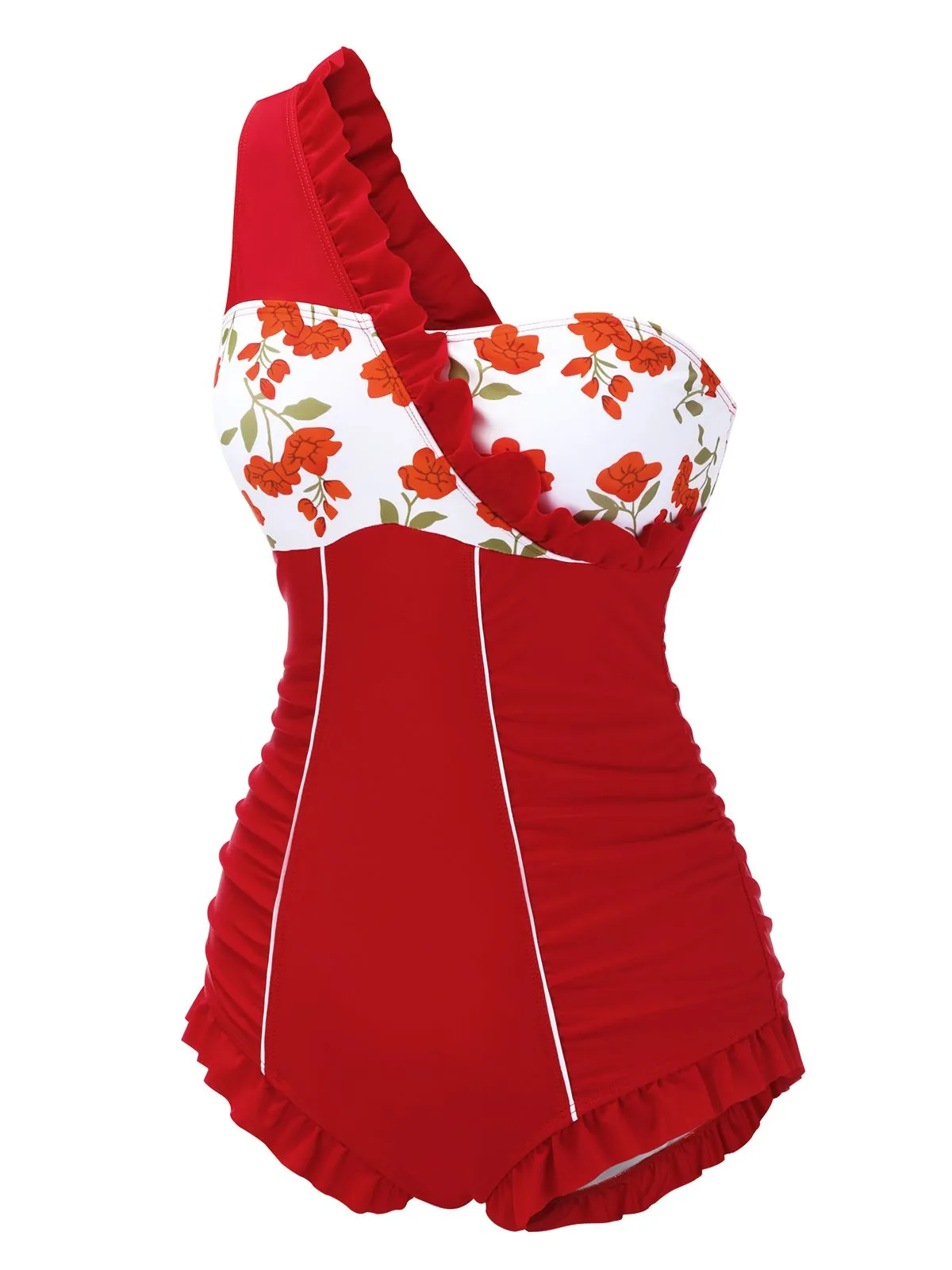 1950s One-shoulder Ruffle One-piece Swimsuit sold by Retro Stage product image thumbnail 3