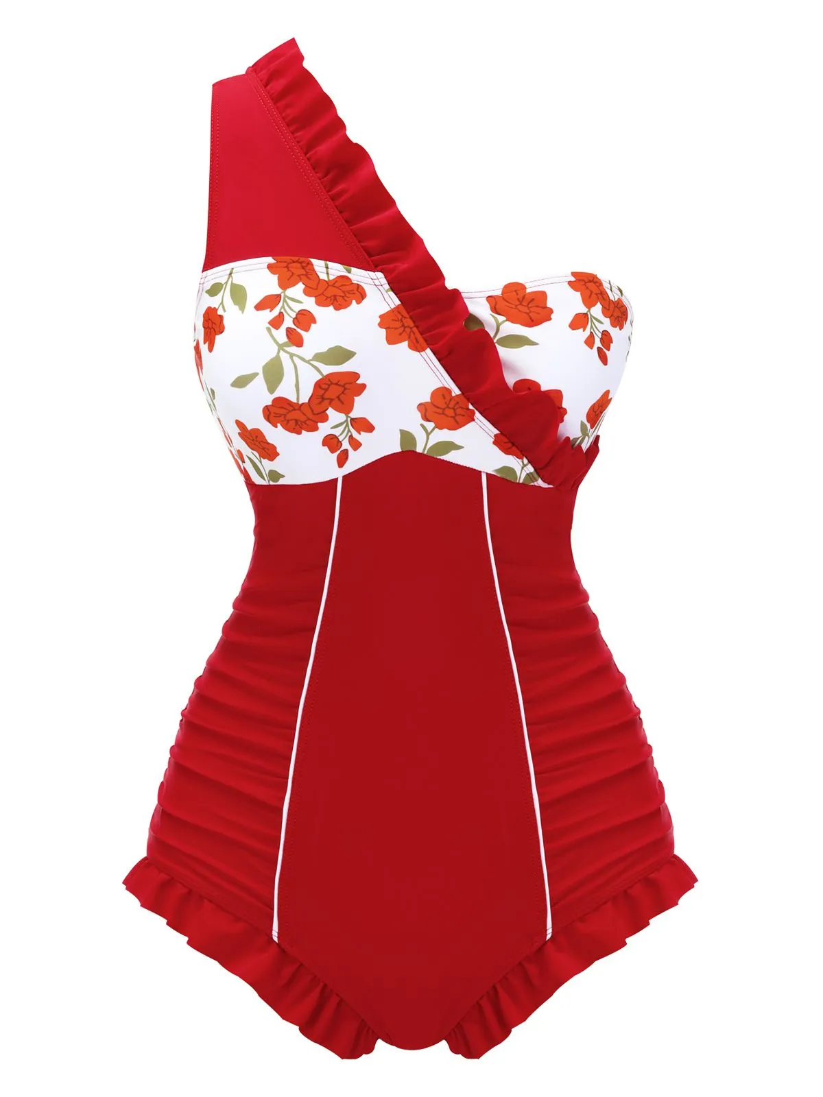 1950s One-shoulder Ruffle One-piece Swimsuit sold by Retro Stage product image thumbnail 2