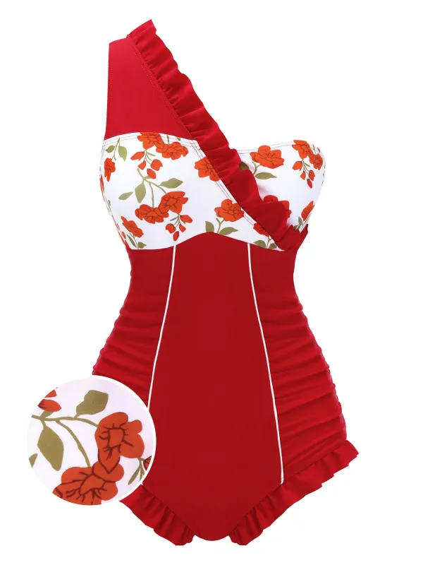 1950s One-shoulder Ruffle One-piece Swimsuit sold by Retro Stage