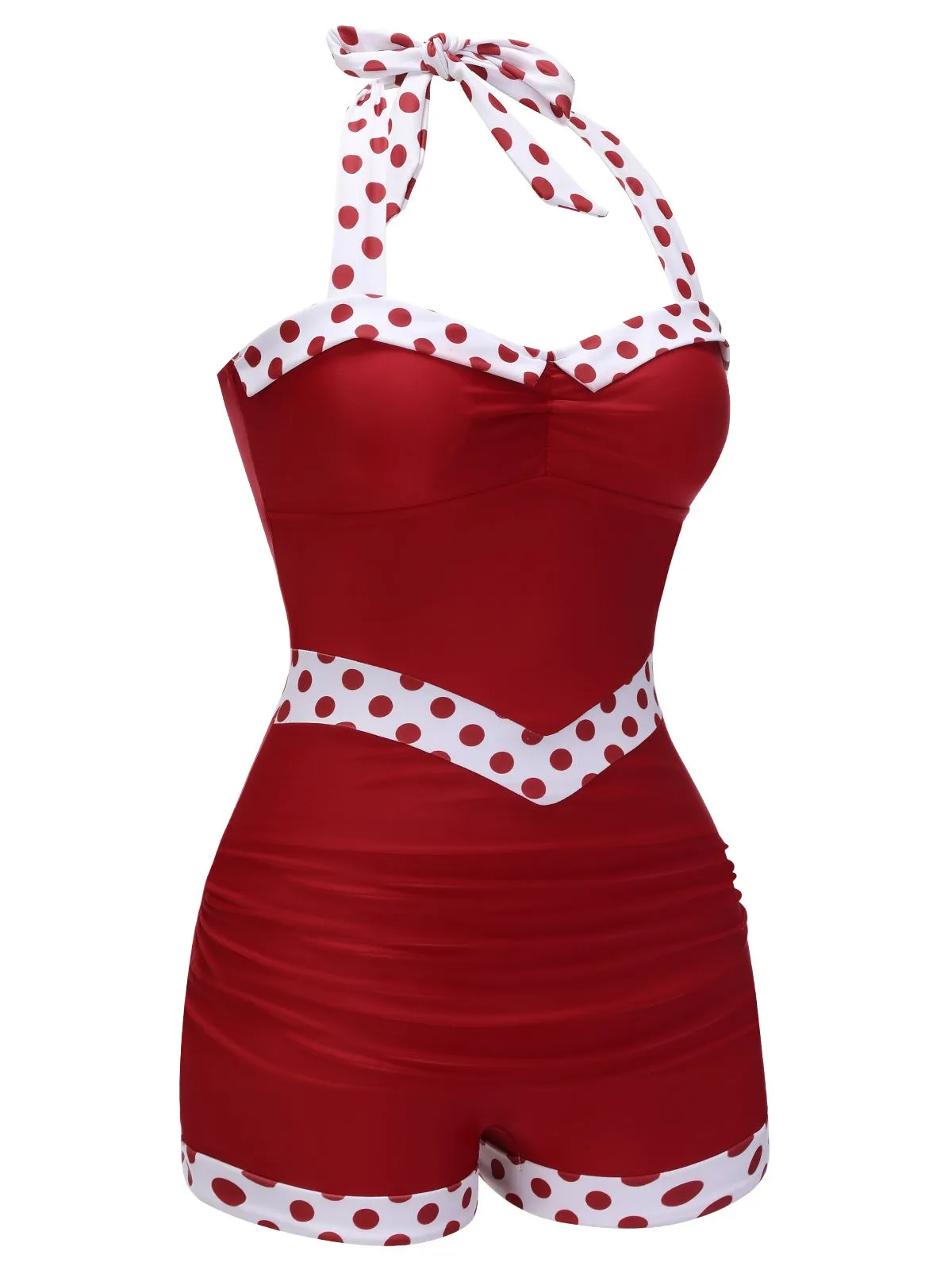 Red 1940s Halter Patchwork One-piece Swimsuit sold by Retro Stage product image thumbnail 3
