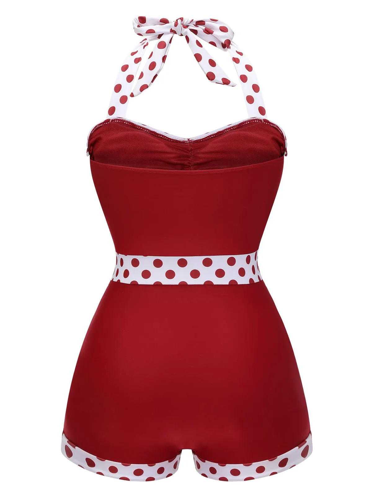 Red 1940s Halter Patchwork One-piece Swimsuit sold by Retro Stage product image thumbnail 4
