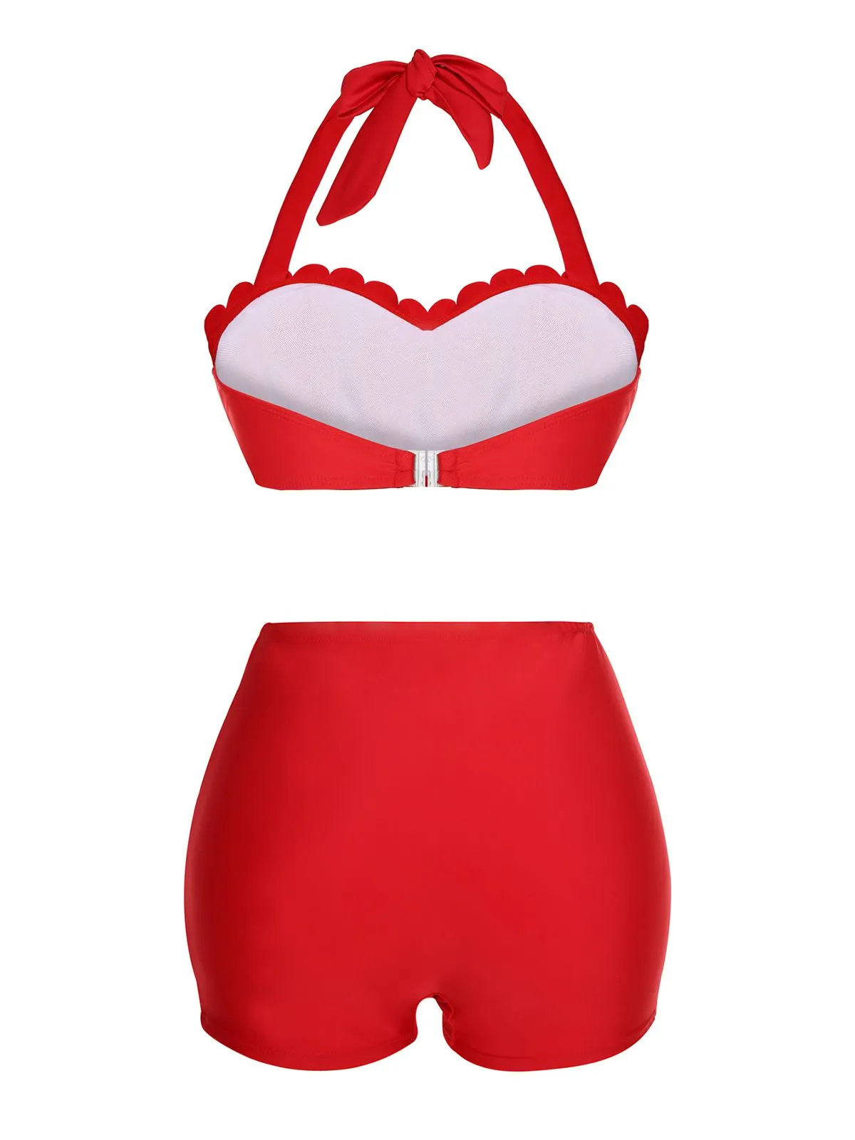 Red 1950s Button Ruffles Halter Swimsuit sold by Retro Stage product image thumbnail 4