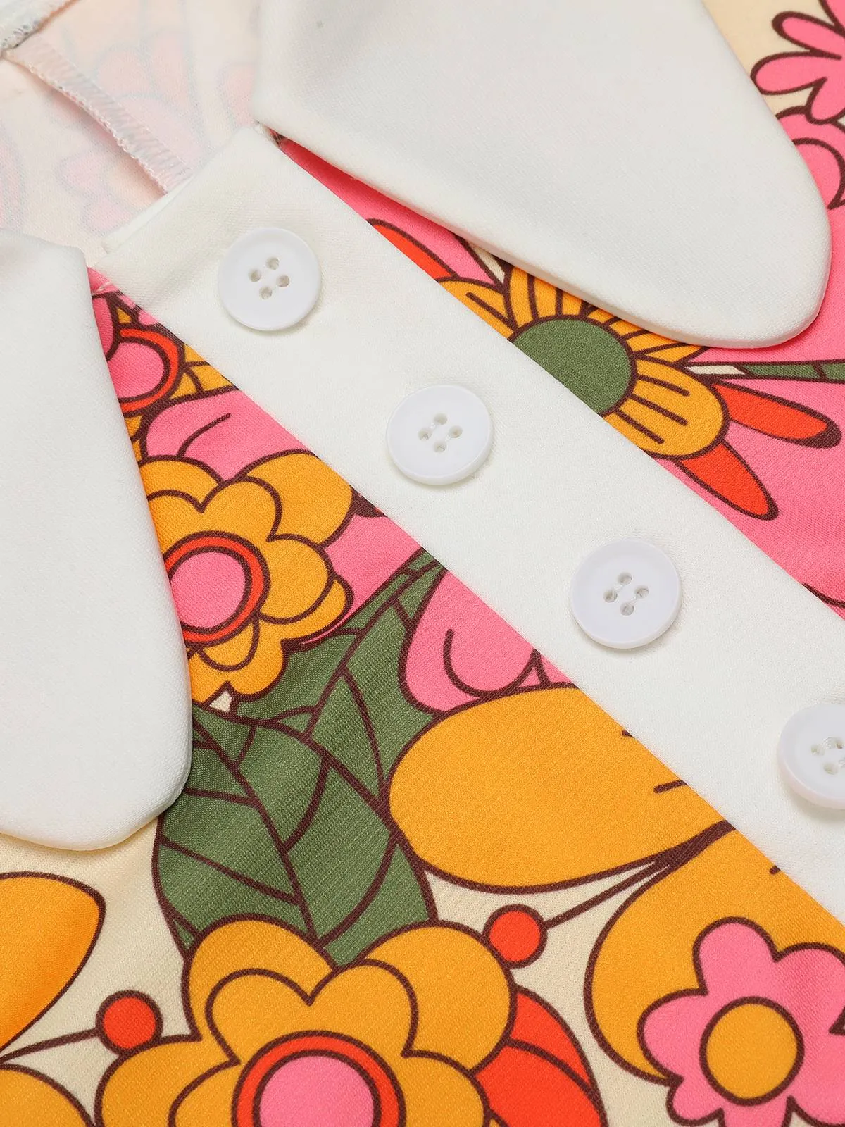 Orange 1960s Lapel Flowers Patchwork Dress sold by Retro Stage product image thumbnail 5