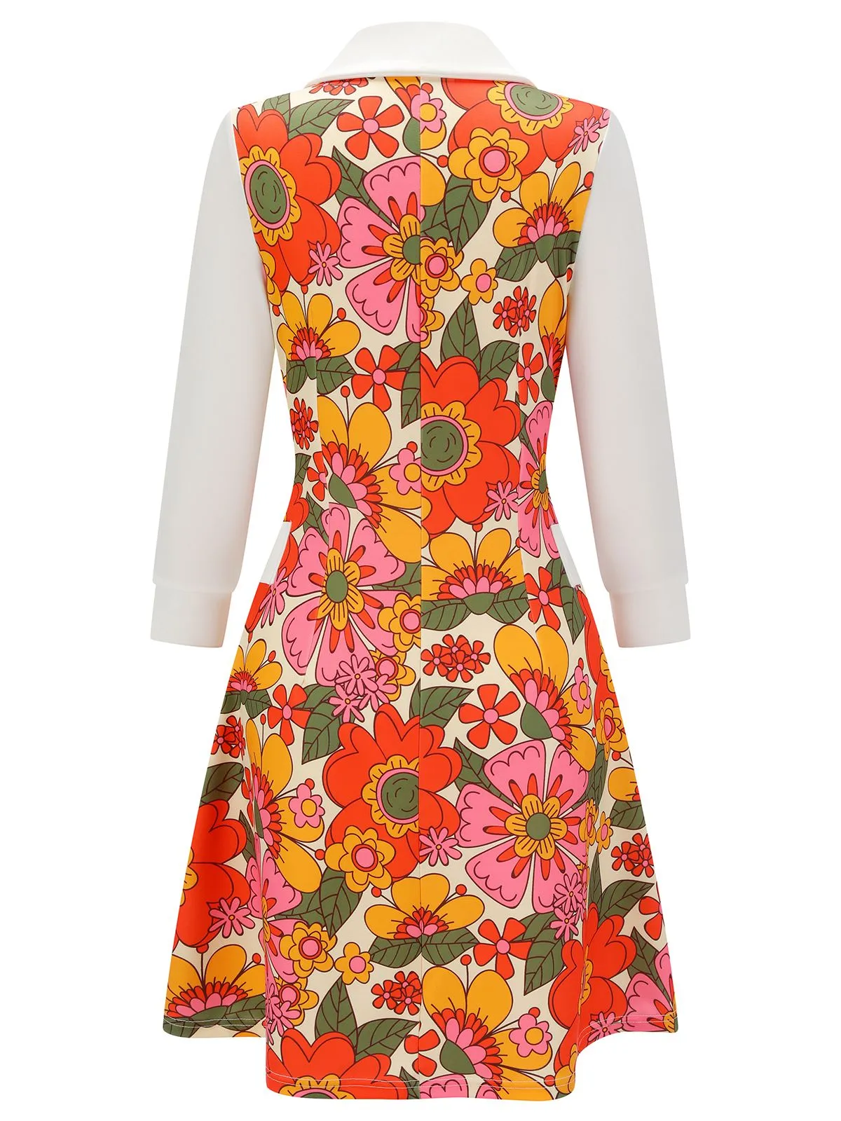 Orange 1960s Lapel Flowers Patchwork Dress sold by Retro Stage product image thumbnail 4