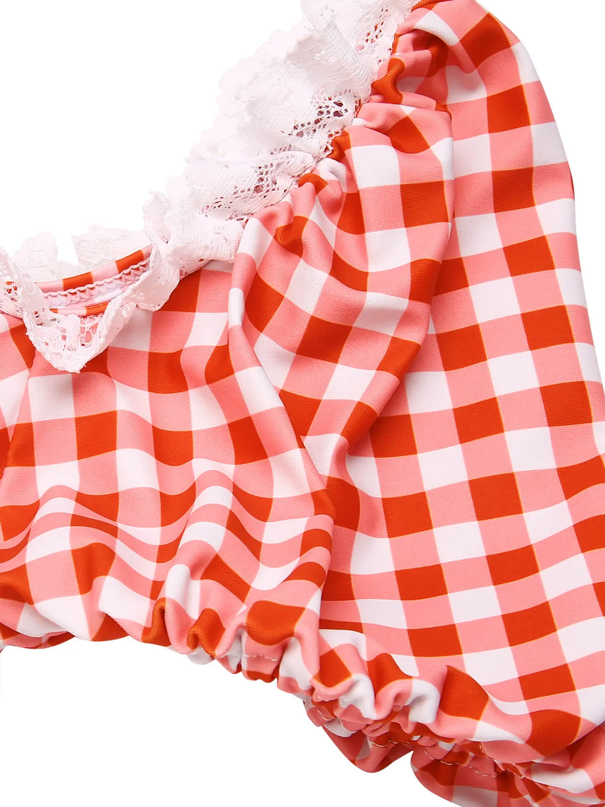 2PCS 1960s Plaid Lace Patchwork Swimsuit sold by Retro Stage product image thumbnail 5