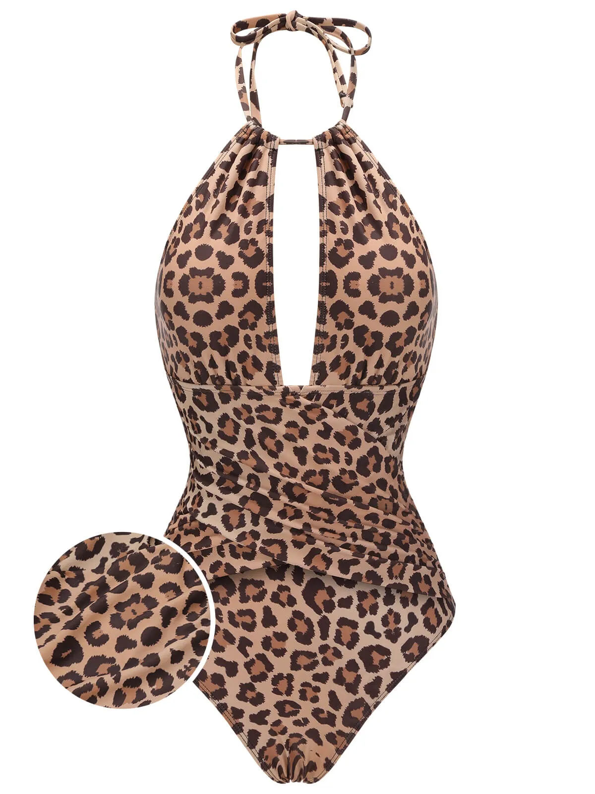Brown 1930s Leopard V-Neck Halter Swimsuit sold by Retro Stage