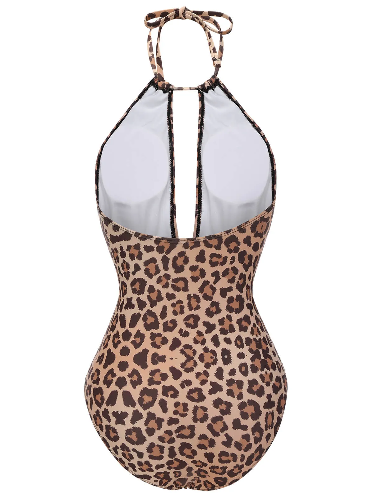 Brown 1930s Leopard V-Neck Halter Swimsuit sold by Retro Stage product image thumbnail 4