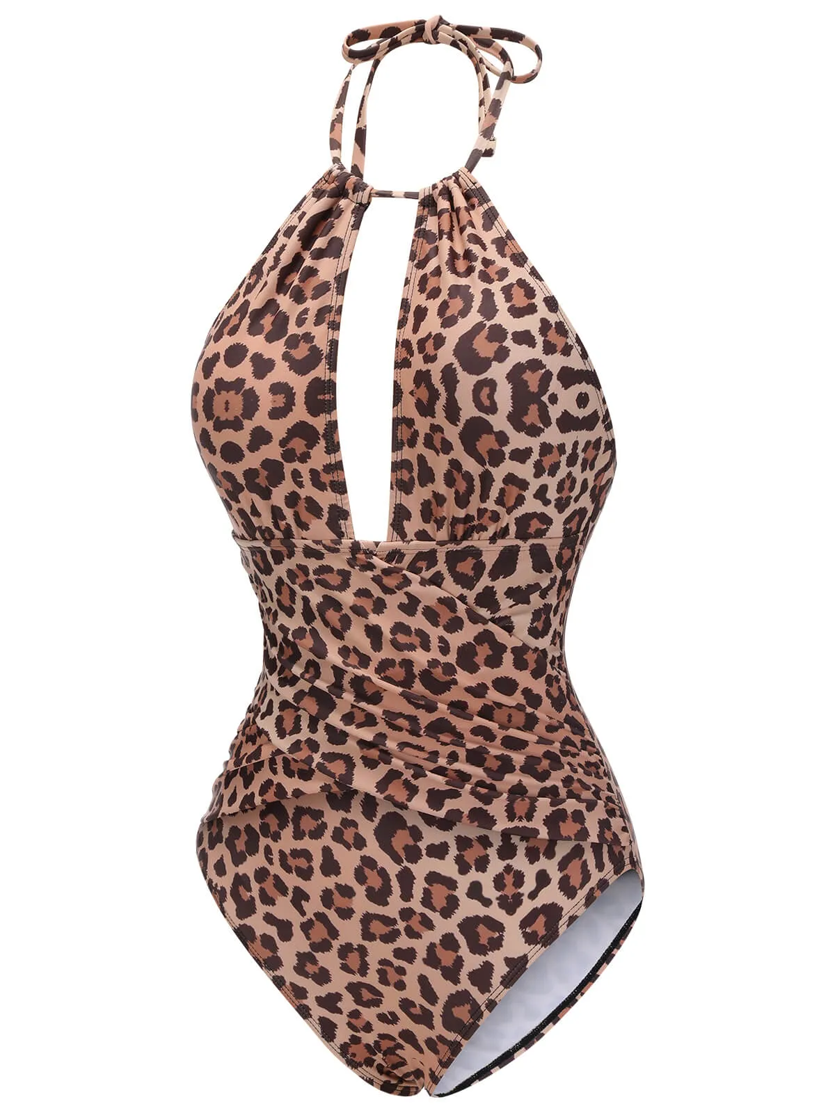 Brown 1930s Leopard V-Neck Halter Swimsuit sold by Retro Stage product image thumbnail 3