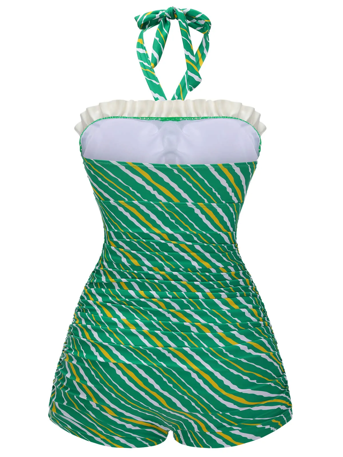 Green 1930s Stripe Off-Shoulder Halter Swimsuit sold by Retro Stage product image thumbnail 4
