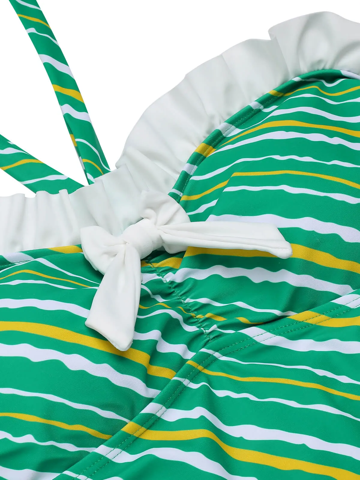 Green 1930s Stripe Off-Shoulder Halter Swimsuit sold by Retro Stage product image thumbnail 5