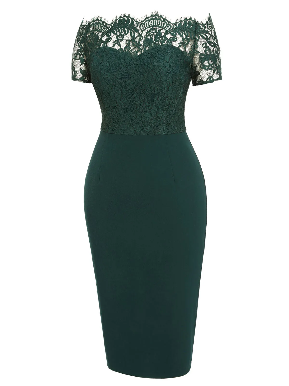 Dark Green 1960s Lace Off-shoulder Dress sold by Retro Stage product image thumbnail 4