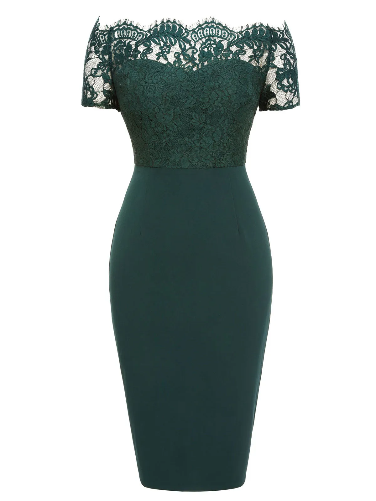 Dark Green 1960s Lace Off-shoulder Dress sold by Retro Stage product image thumbnail 2