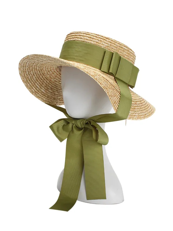 Retro Green Ribbon Raffia Sun Hat sold by Retro Stage