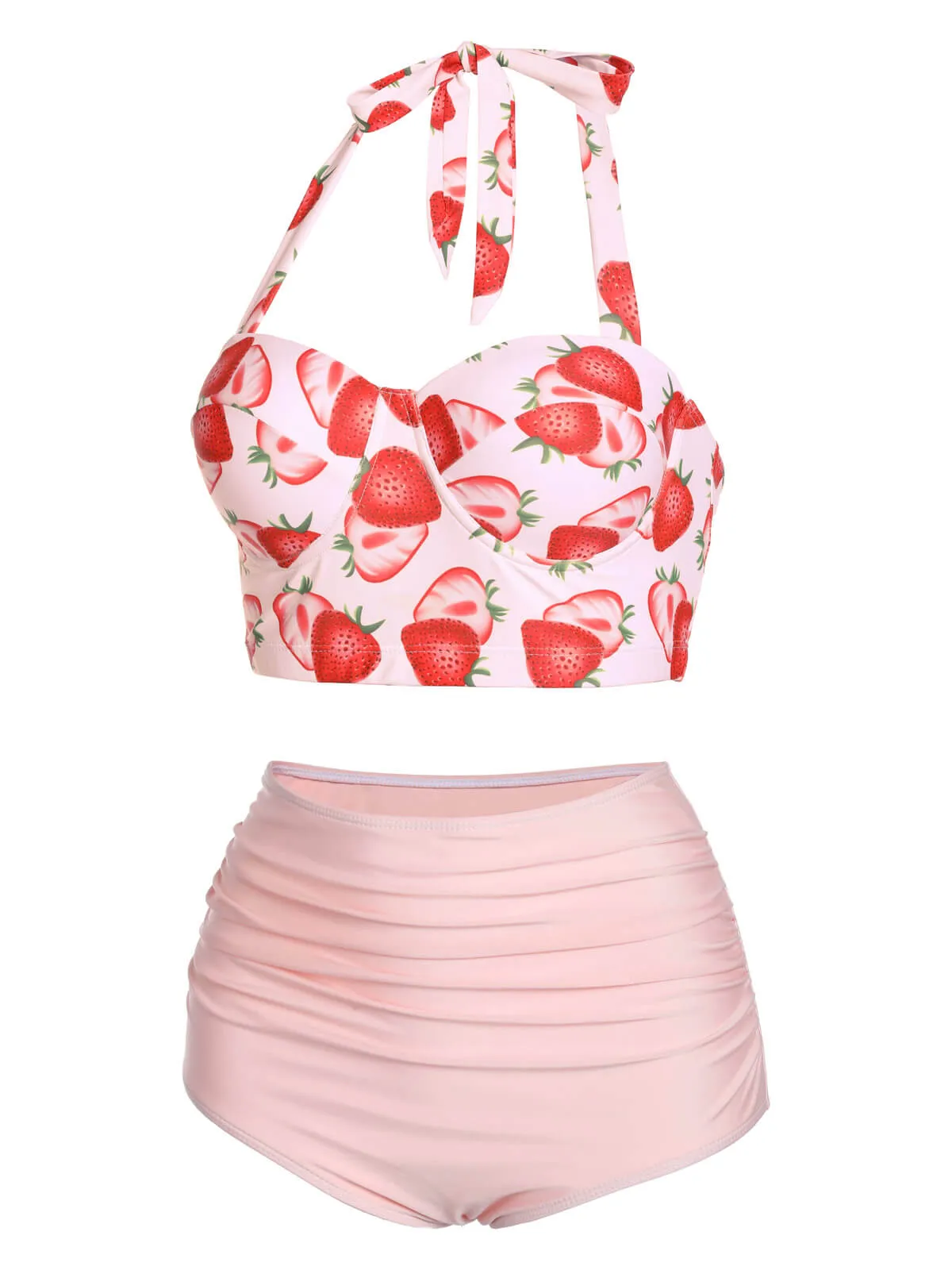 1950s Strawberry Halter Lace-Up Pleated Bikini Set sold by Retro Stage product image thumbnail 3