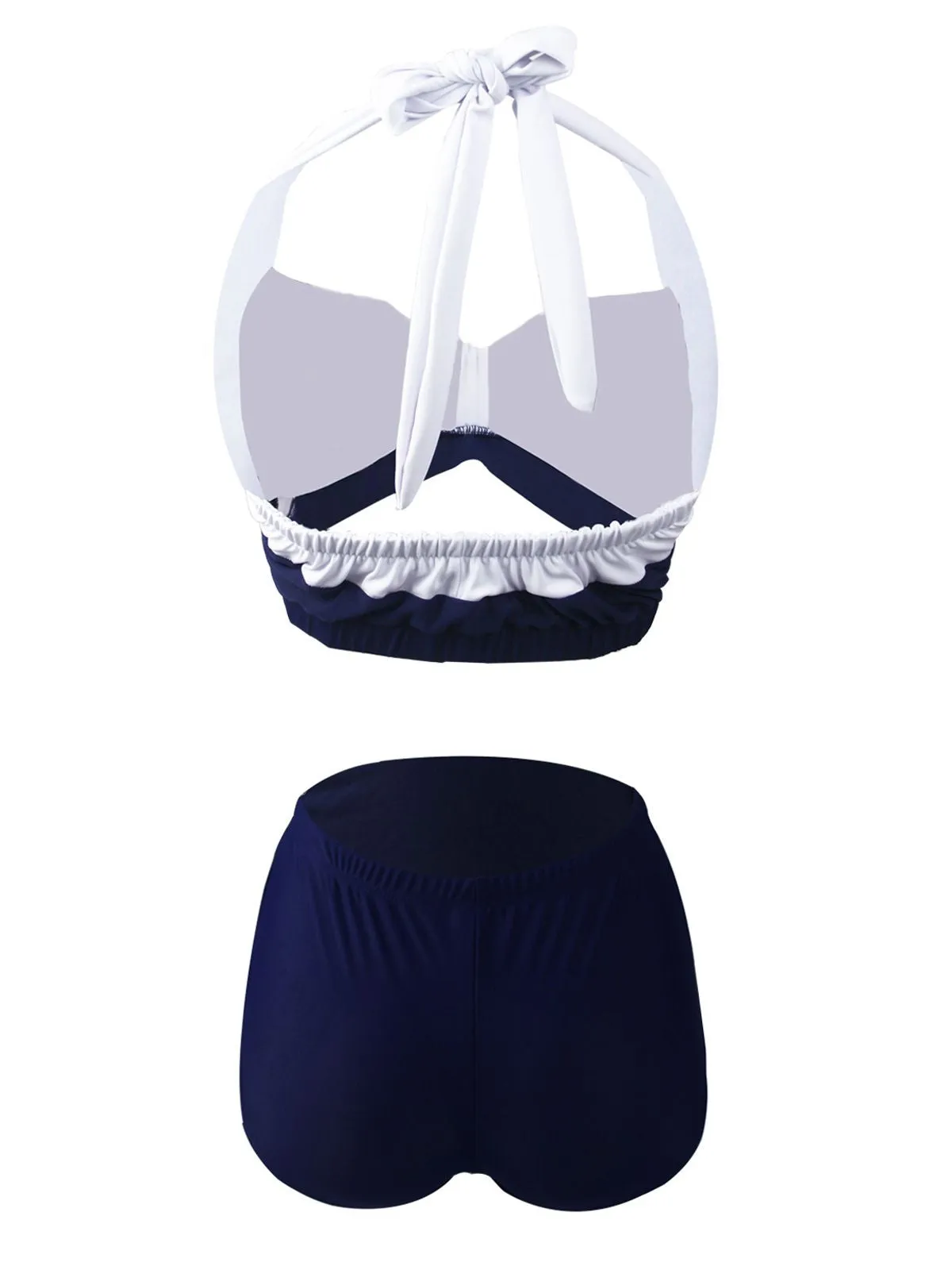 Navy Red 1950s Stripe Halter Bikini sold by Retro Stage product image thumbnail 3